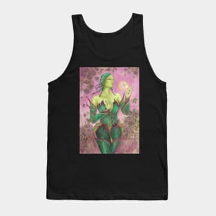 The Rose Unseelie Dark Elf Odd Fae Card Game Fantasy Fairy Art with Leaf Bodice Corset and Black Roses Tank Top